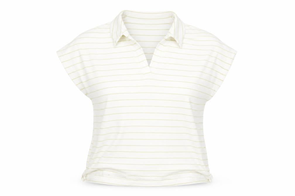 Marks and Spencer Women’s White Striped Collared Polo Top Size 10 Linen Blend