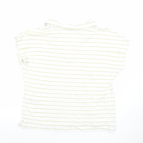 Marks and Spencer Women’s White Striped Collared Polo Top Size 10 Linen Blend