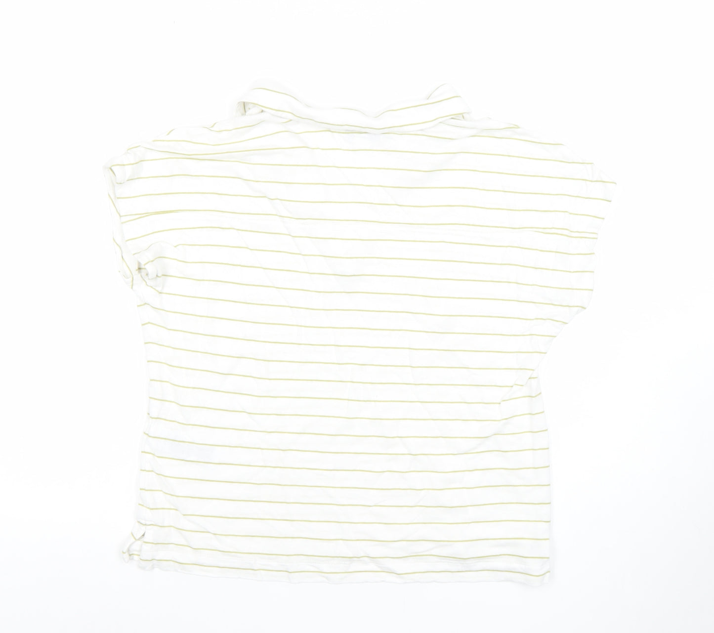Marks and Spencer Women’s White Striped Collared Polo Top Size 10 Linen Blend