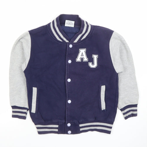 AWDis Boys Blue Varsity Jacket 7-8 Years Cotton Blend Snap Style