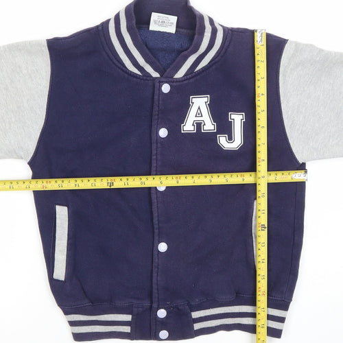 AWDis Boys Blue Varsity Jacket 7-8 Years Cotton Blend Snap Style