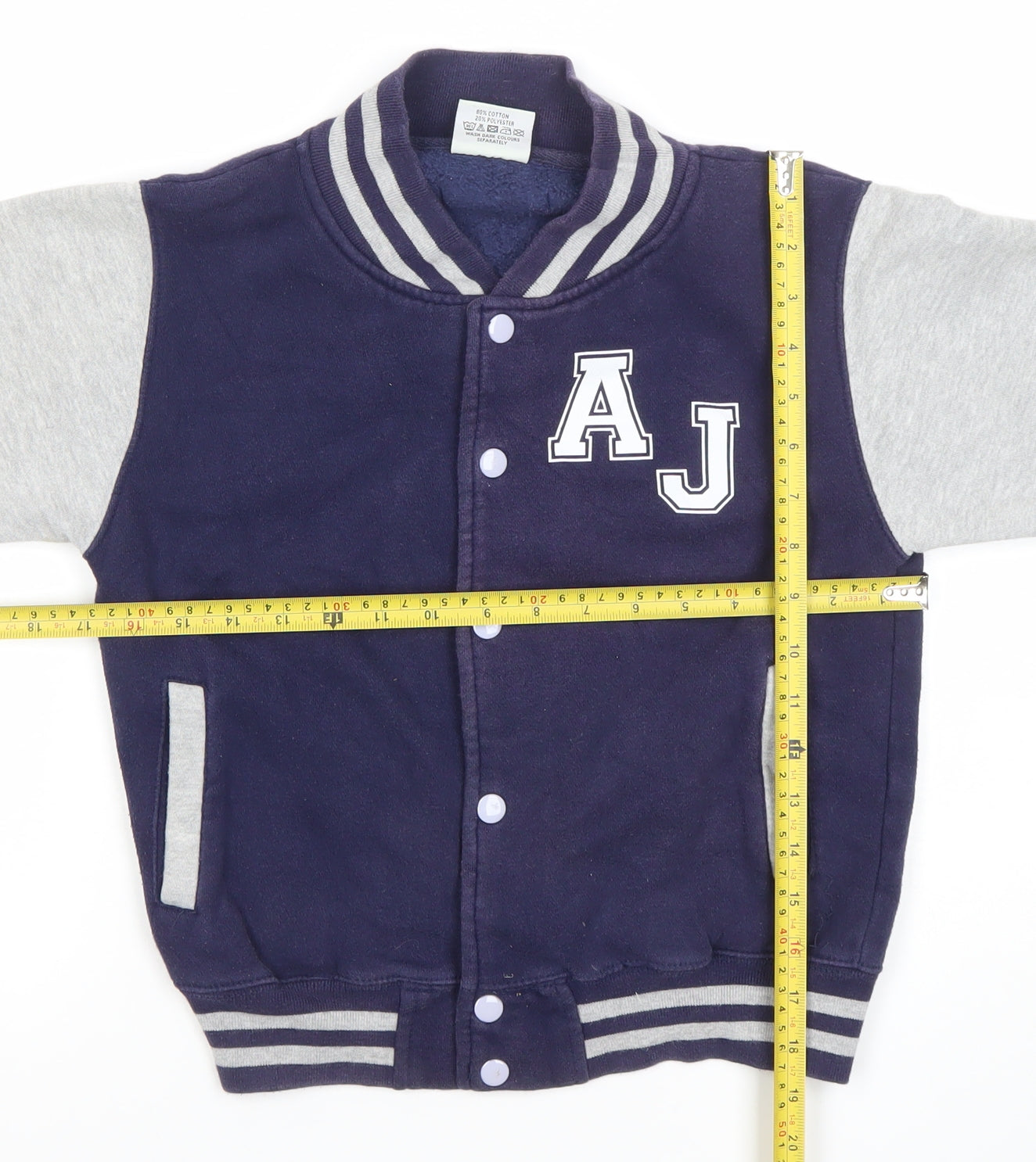 AWDis Boys Blue Varsity Jacket 7-8 Years Cotton Blend Snap Style