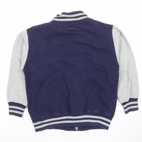 AWDis Boys Blue Varsity Jacket 7-8 Years Cotton Blend Snap Style