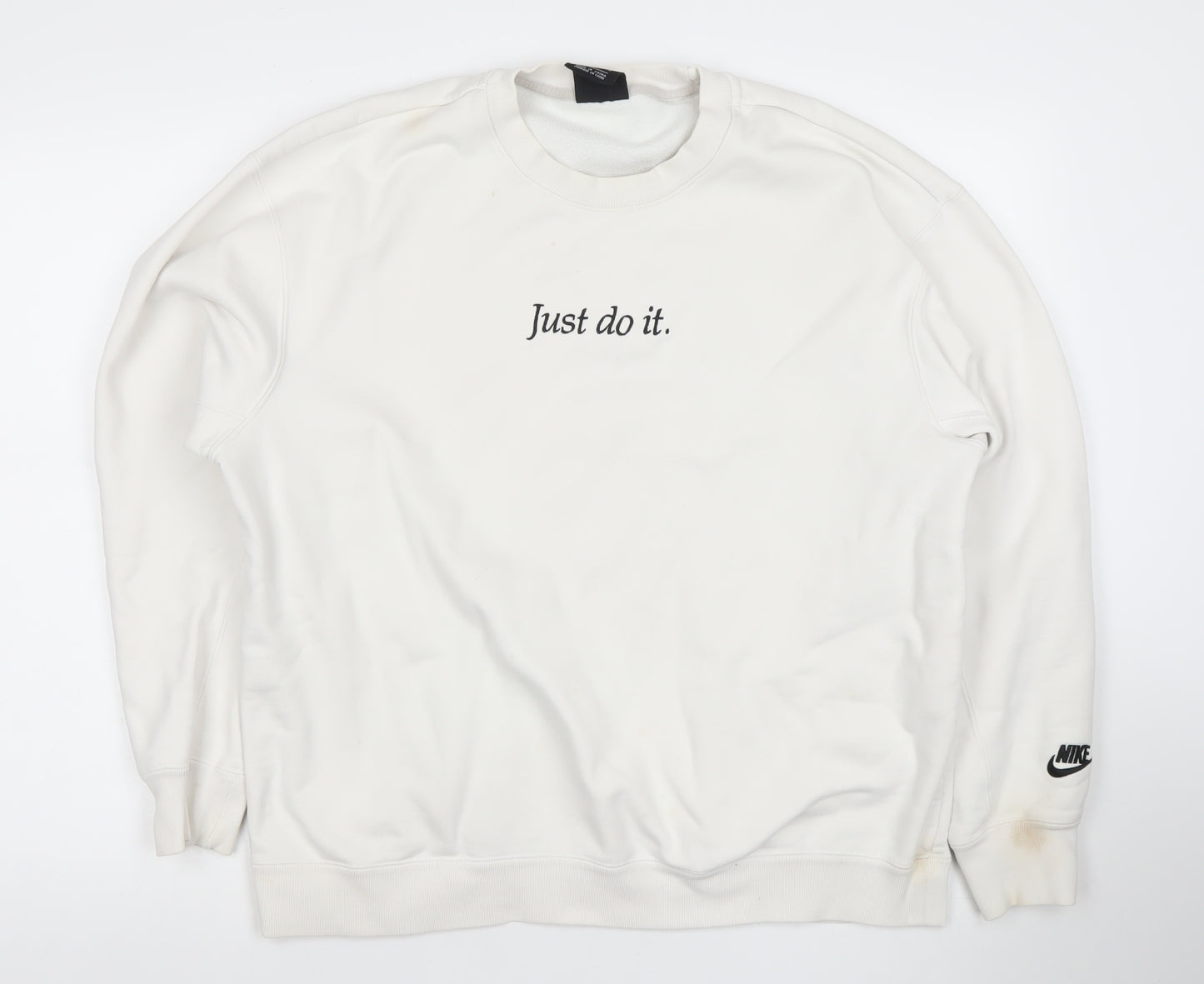 Nike Women's White Pullover Sweatshirt L Just Do It Logo Cotton Blend