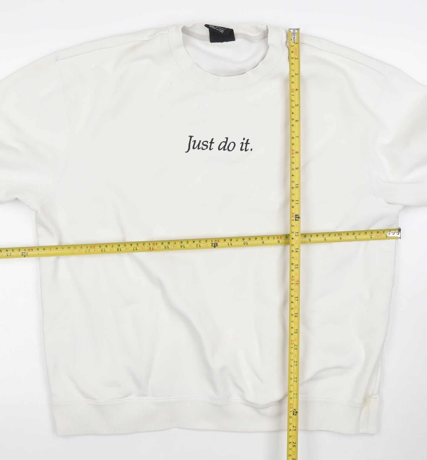 Nike Women's White Pullover Sweatshirt L Just Do It Logo Cotton Blend