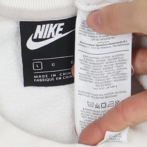 Nike Women's White Pullover Sweatshirt L Just Do It Logo Cotton Blend