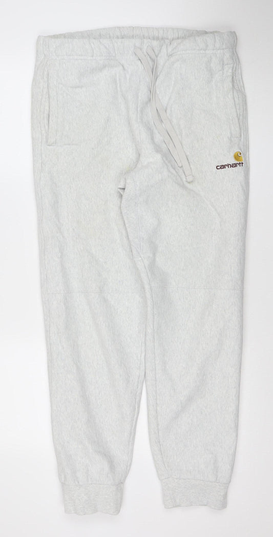 Carhartt Men Grey Jogger Sweatpants L Cotton Blend Drawstring Waist