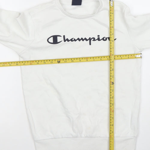 Champion Boys White Pullover Sweatshirt L Regular Fit Crew Neck Logo Fleece