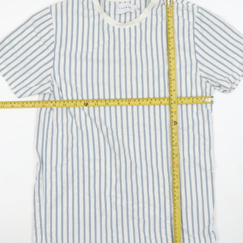 Topman Men's Blue White Striped Cotton Crew Neck T-Shirt Size S