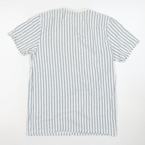 Topman Men's Blue White Striped Cotton Crew Neck T-Shirt Size S