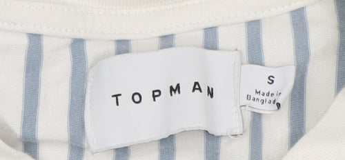 Topman Men's Blue White Striped Cotton Crew Neck T-Shirt Size S