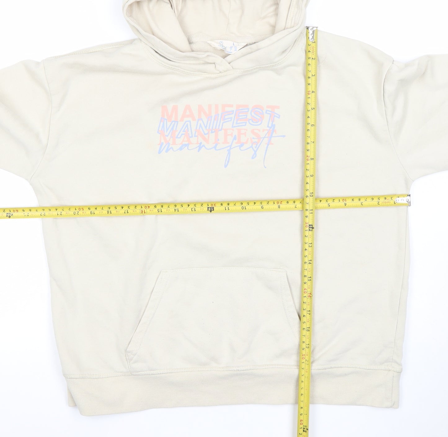 Primark Cares Women Beige Manifest Hoodie Size L Cotton Blend