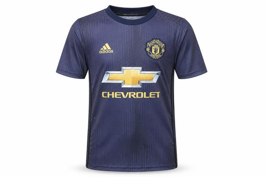Front view of Adidas boys’ blue manchester united football jersey 9-10 years