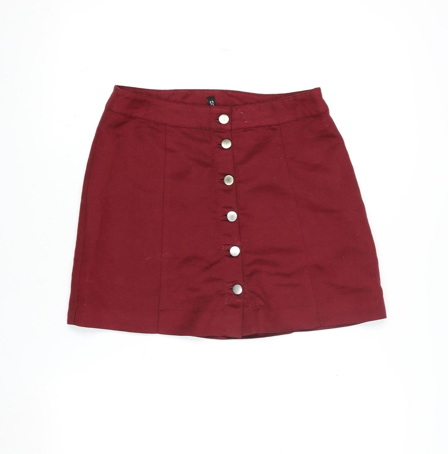 H&M Women Red Cotton Stretch Button Mini Skirt Size 10