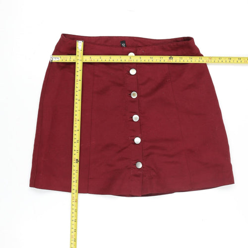 H&M Women Red Cotton Stretch Button Mini Skirt Size 10