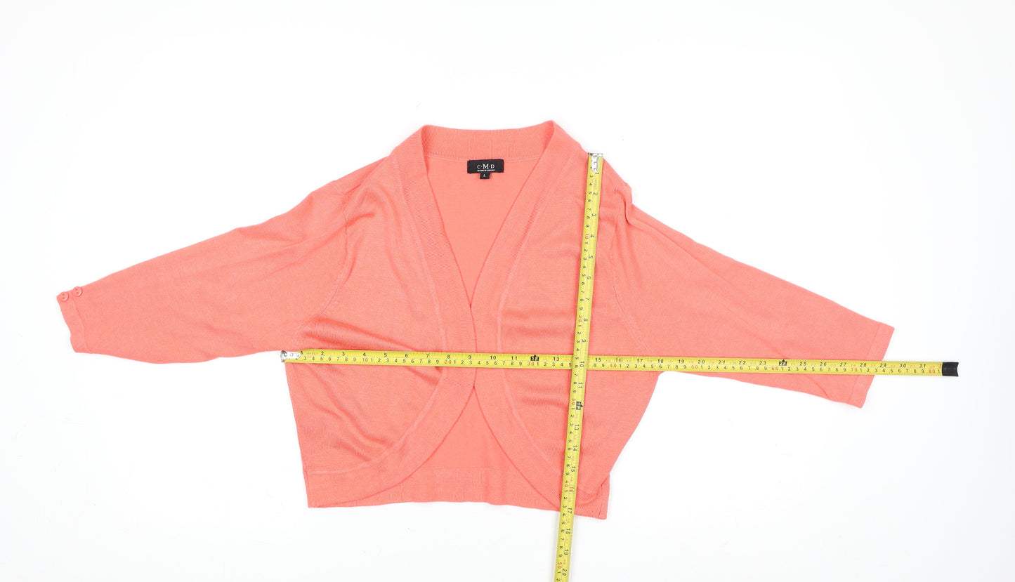 C.M.D Womens Pink 3/4 Sleeve Knit Open Cardigan L
