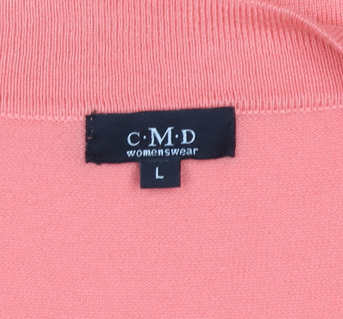 C.M.D Womens Pink 3/4 Sleeve Knit Open Cardigan L