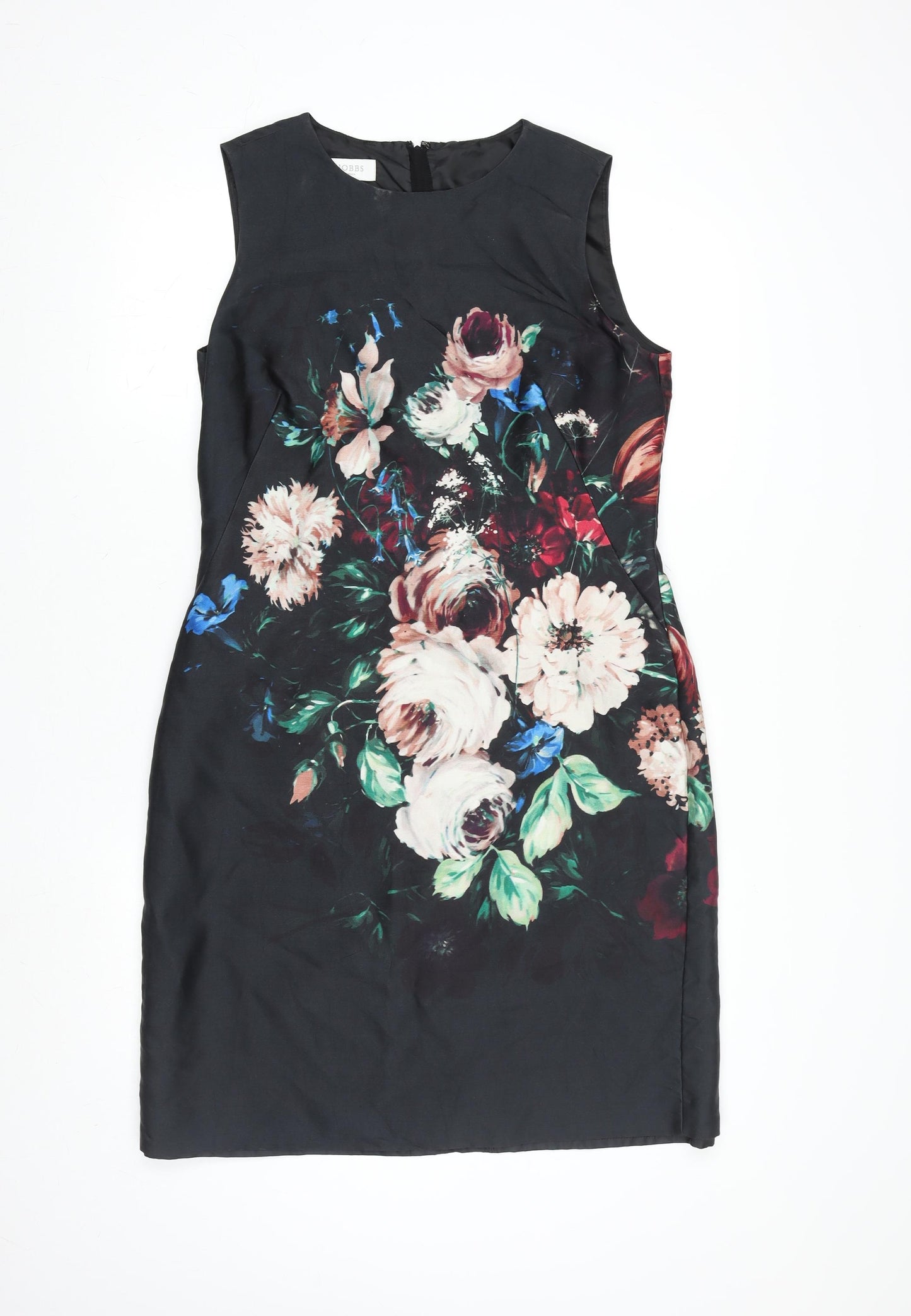 Hobbs Women Black Floral Sheath Dress UK12 Sleeveless Knee Length