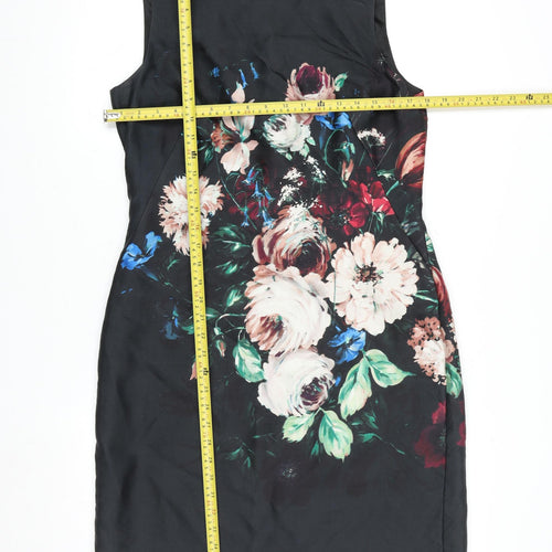 Hobbs Women Black Floral Sheath Dress UK12 Sleeveless Knee Length