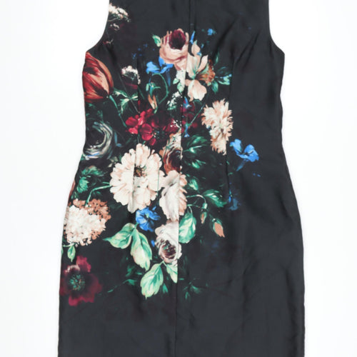 Hobbs Women Black Floral Sheath Dress UK12 Sleeveless Knee Length