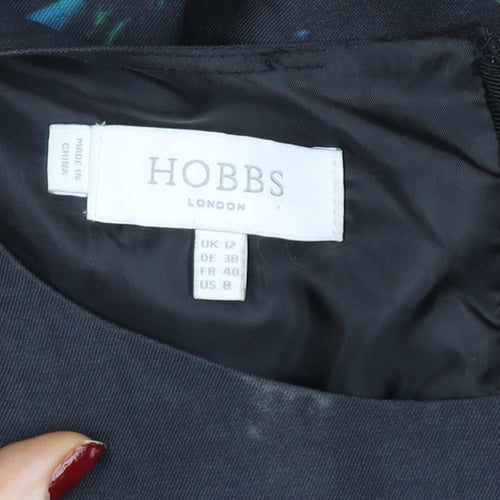 Hobbs Women Black Floral Sheath Dress UK12 Sleeveless Knee Length