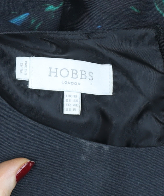 Hobbs Women Black Floral Sheath Dress UK12 Sleeveless Knee Length