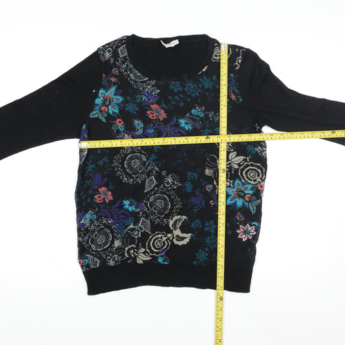 Monsoon Womens Black Floral Tunic Blouse Size 12 Cotton Blend 3/4 Sleeve