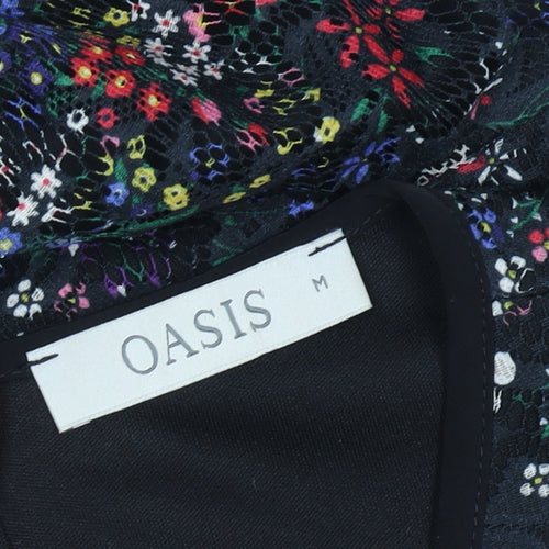 Oasis Women Black Floral Lace Fit & Flare Dress M Knee Length