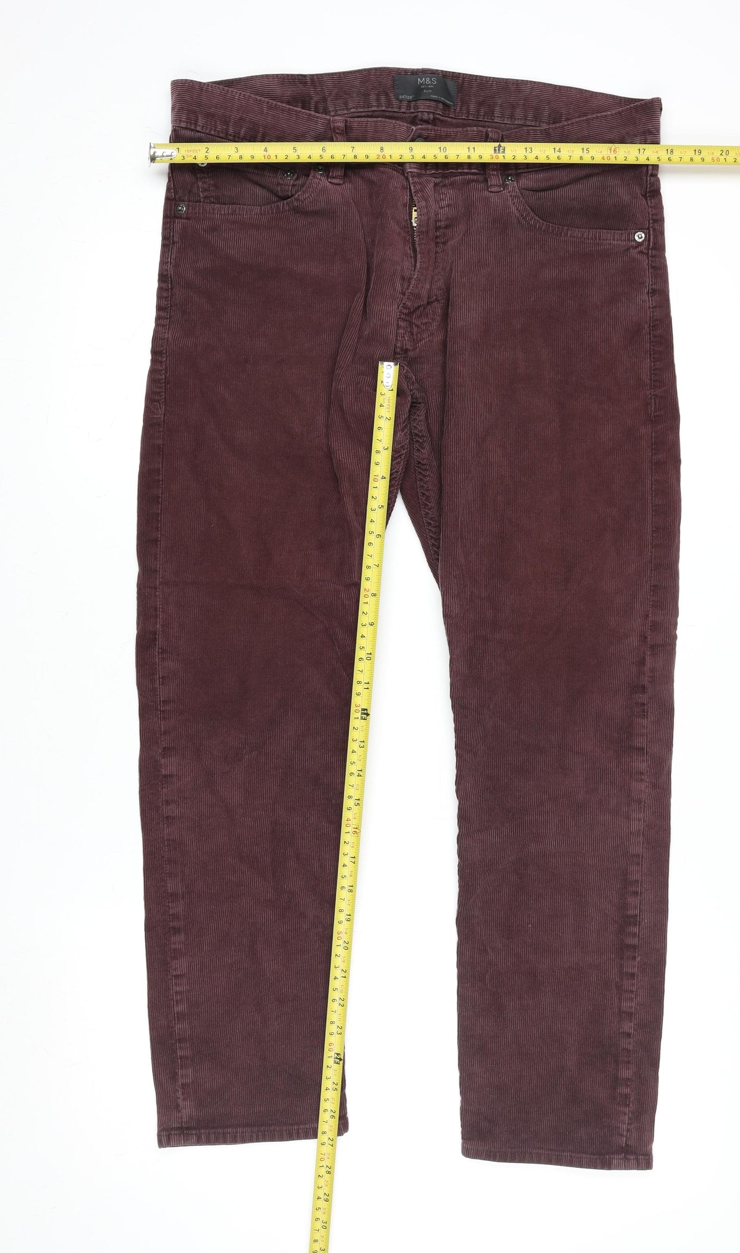 Marks and Spencer Men's Brown Slim Fit Corduroy Jeans 34W 29L
