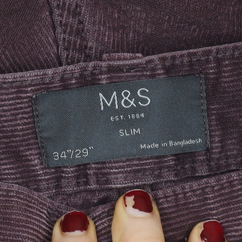 Marks and Spencer Men's Brown Slim Fit Corduroy Jeans 34W 29L