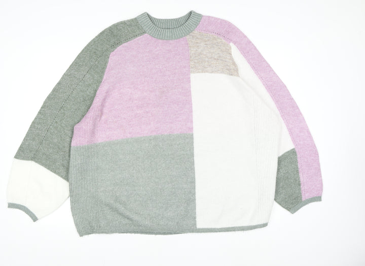 NEXT Women's Multicoloured XL Crew Neck Relaxed Fit Block Knit Jumper