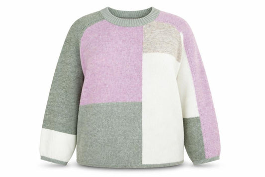 Front view of Next Women's Multicoloured XL Crew Neck Relaxed Fit Block Knit Jumper