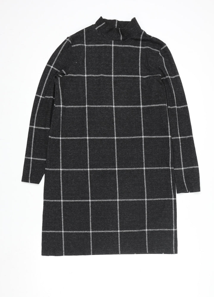 Marks and Spencer Women Grey Check Knit Shift Dress Size 10