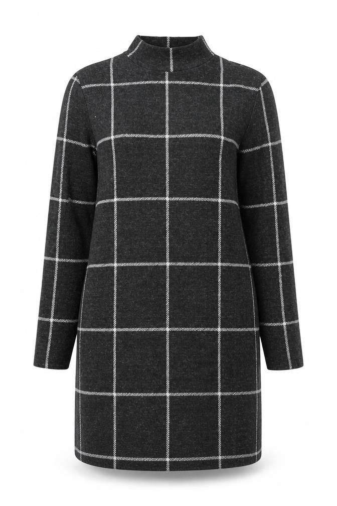 Front view of Marks & Spencer Women Grey Check Knit Shift Dress, size 10
