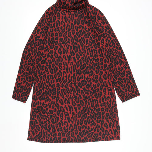 V by Very Women Red Animal Print Shift Dress Size 10 Long Sleeve