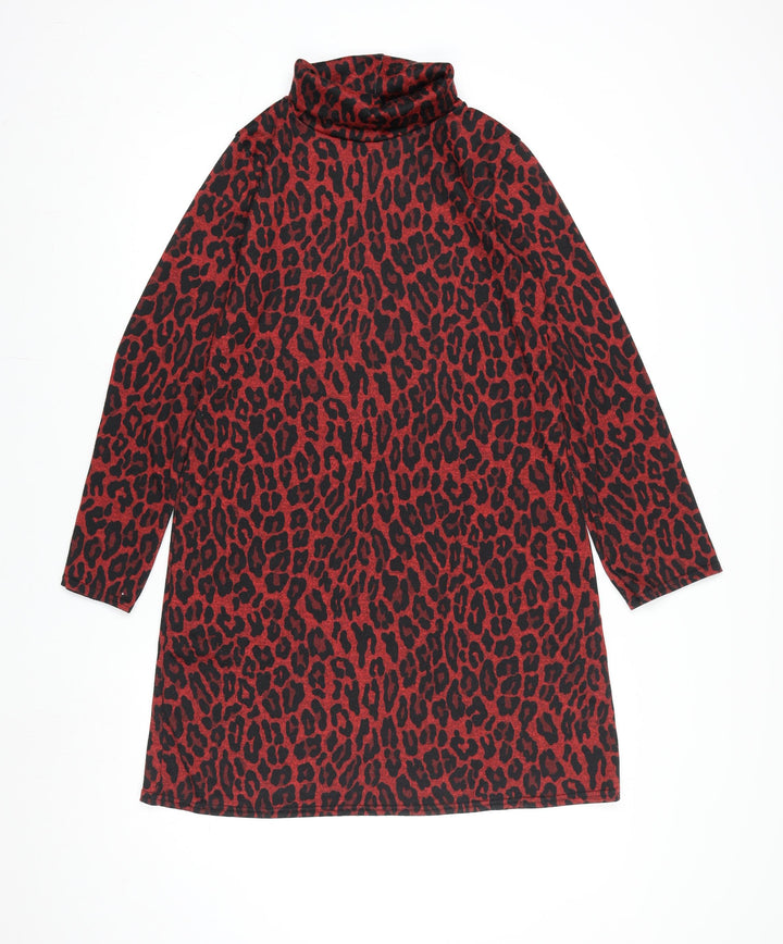 V by Very Women Red Animal Print Shift Dress Size 10 Long Sleeve
