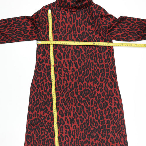 V by Very Women Red Animal Print Shift Dress Size 10 Long Sleeve