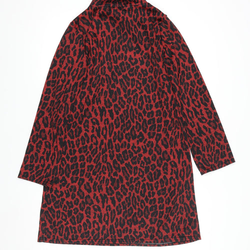 V by Very Women Red Animal Print Shift Dress Size 10 Long Sleeve