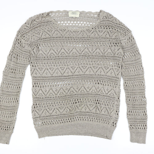 Papaya Women Beige Crochet Long Sleeve Pullover Size 10