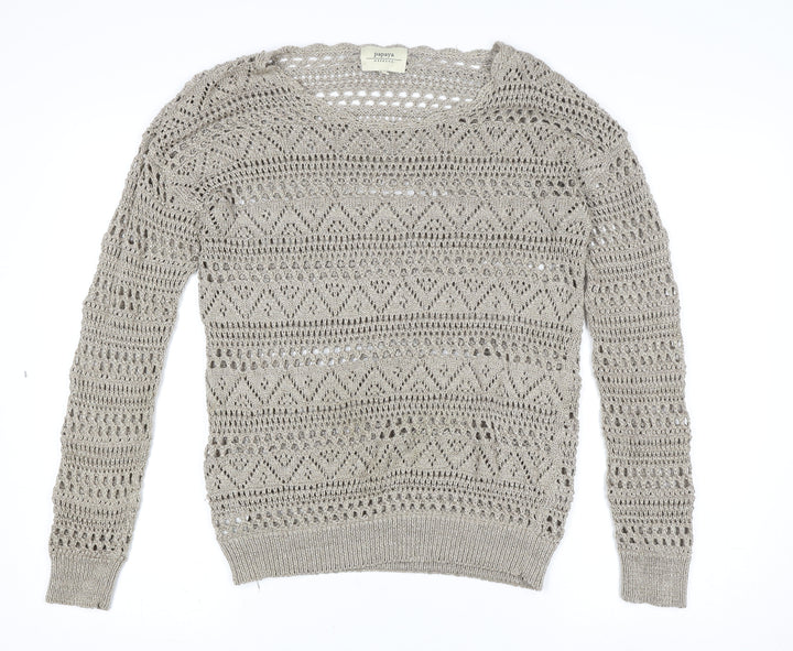 Papaya Women Beige Crochet Long Sleeve Pullover Size 10