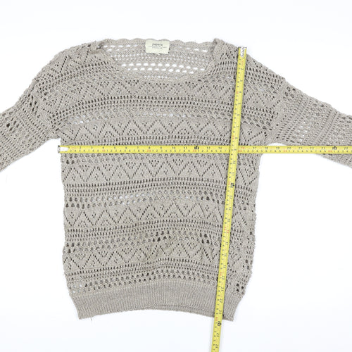 Papaya Women Beige Crochet Long Sleeve Pullover Size 10