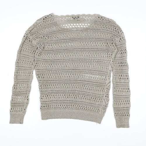 Papaya Women Beige Crochet Long Sleeve Pullover Size 10