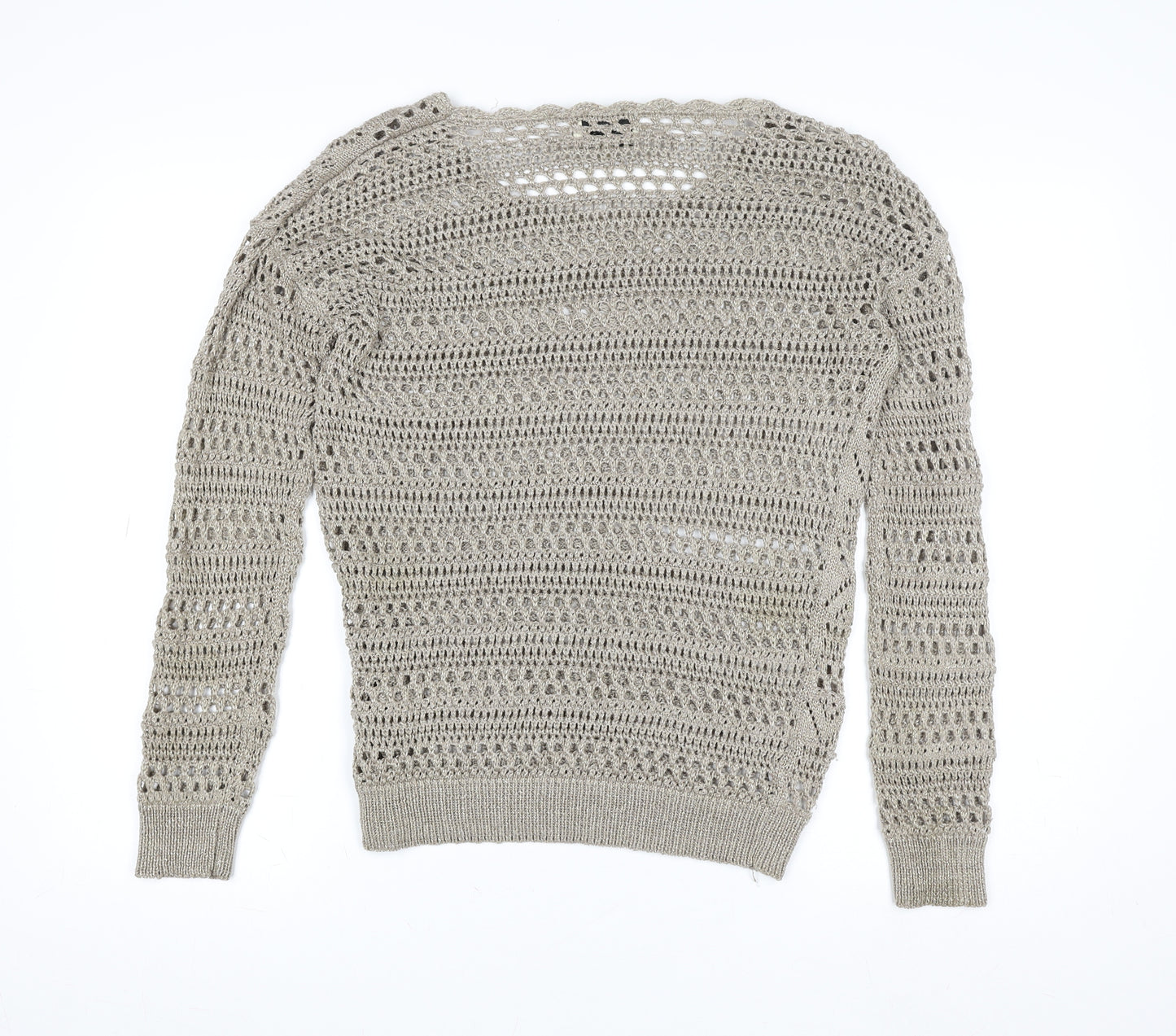 Papaya Women Beige Crochet Long Sleeve Pullover Size 10