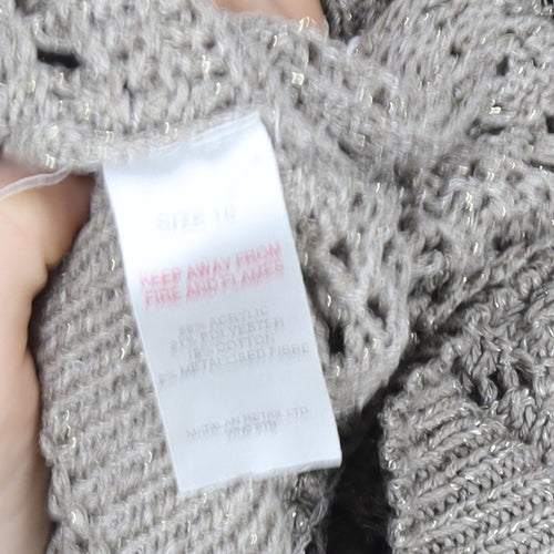 Papaya Women Beige Crochet Long Sleeve Pullover Size 10