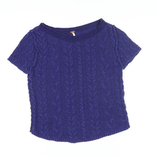 Marc O’Polo Women’s Blue Cable Knit Short Sleeve Boat Neck Blouse XS