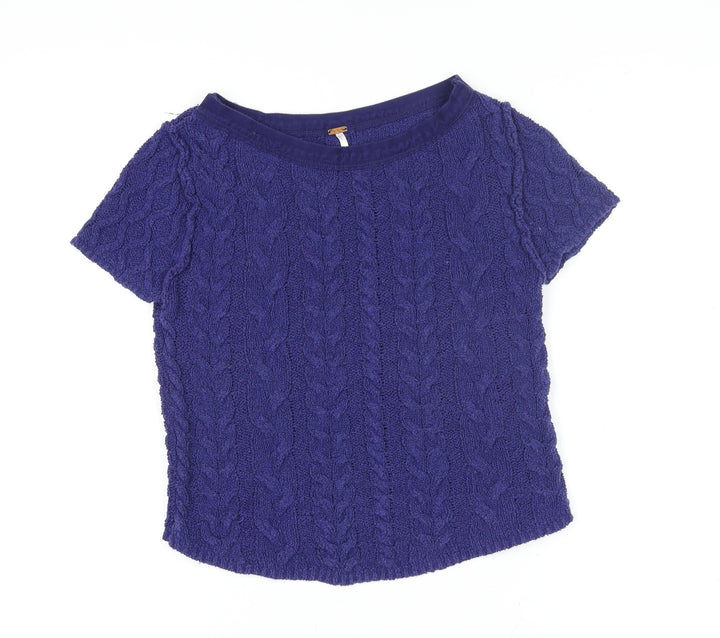 Marc O’Polo Women’s Blue Cable Knit Short Sleeve Boat Neck Blouse XS