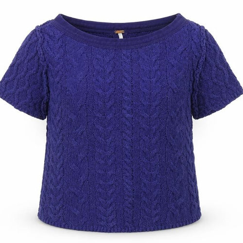 Marc O’Polo Women’s Blue Cable Knit Short Sleeve Boat Neck Blouse XS