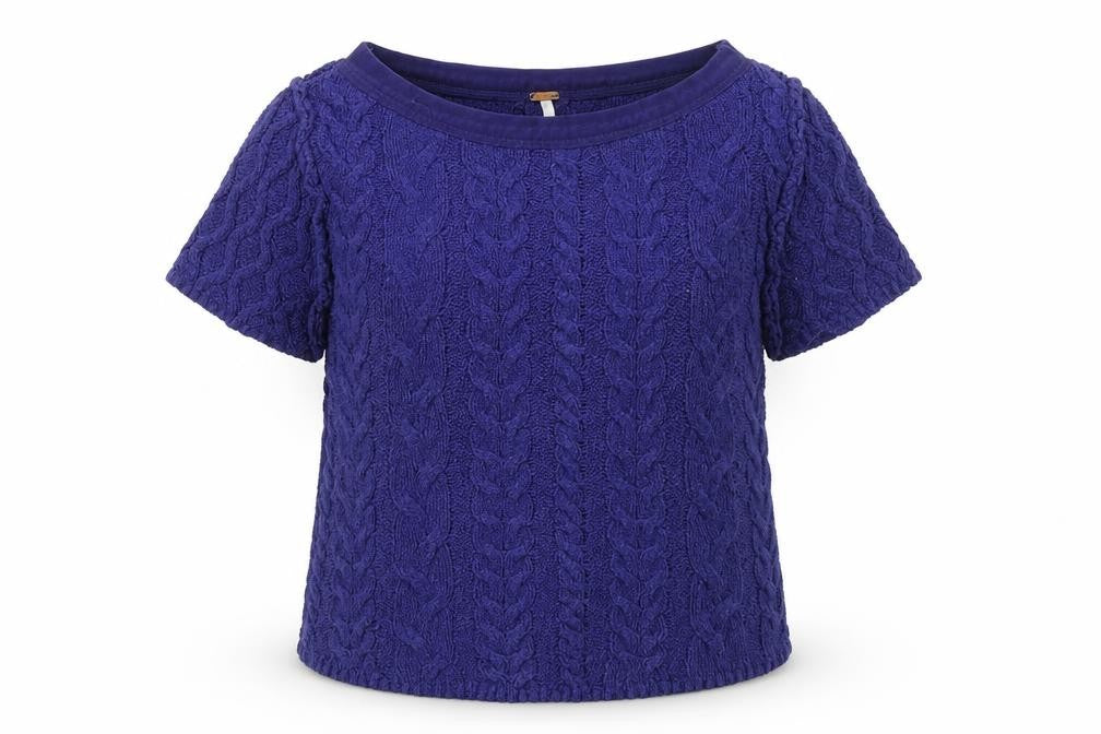 Marc O’Polo Women’s Blue Cable Knit Short Sleeve Boat Neck Blouse XS