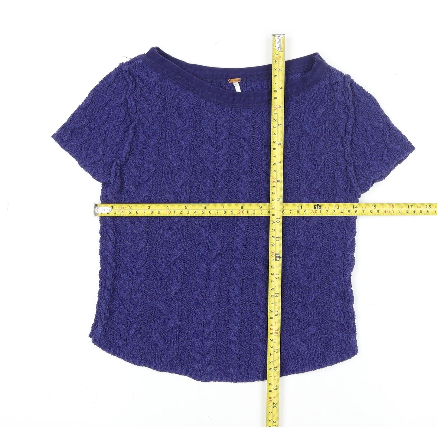 Marc O’Polo Women’s Blue Cable Knit Short Sleeve Boat Neck Blouse XS