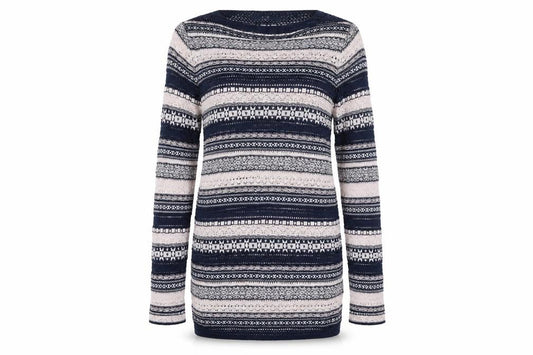 Front view of Next Women’s Blue Fair Isle Knit Jumper Dress, size UK 10, Long Sleeve